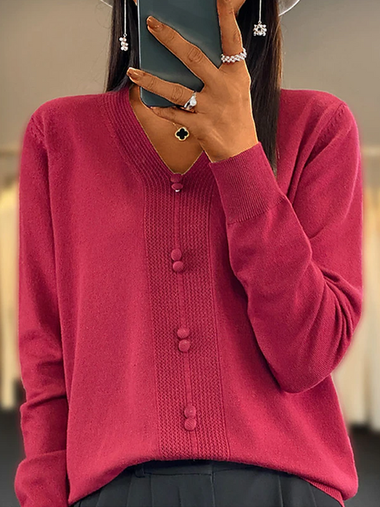 V-Neck Button Pullover Sweater