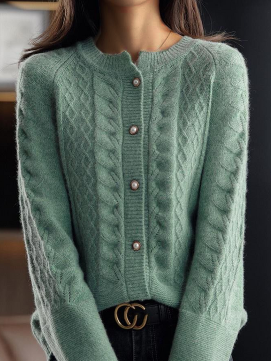 Stand Collar Jacquard Knit Cardigan