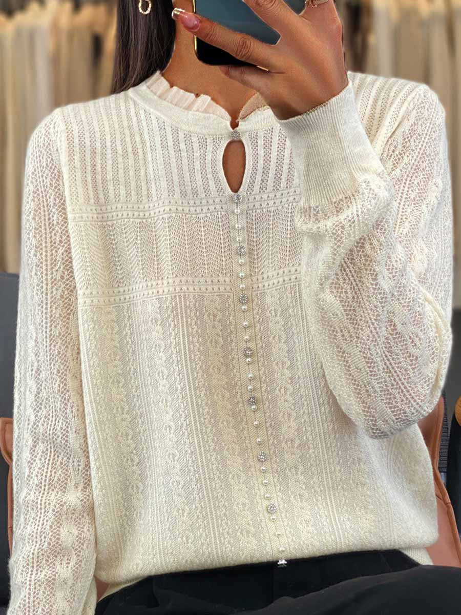 Pearl Flower Textured Pure Wool Sweater