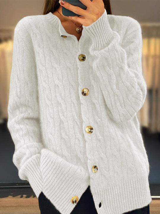 Button-Down Crew Neck Jacquard Knit Cardigan