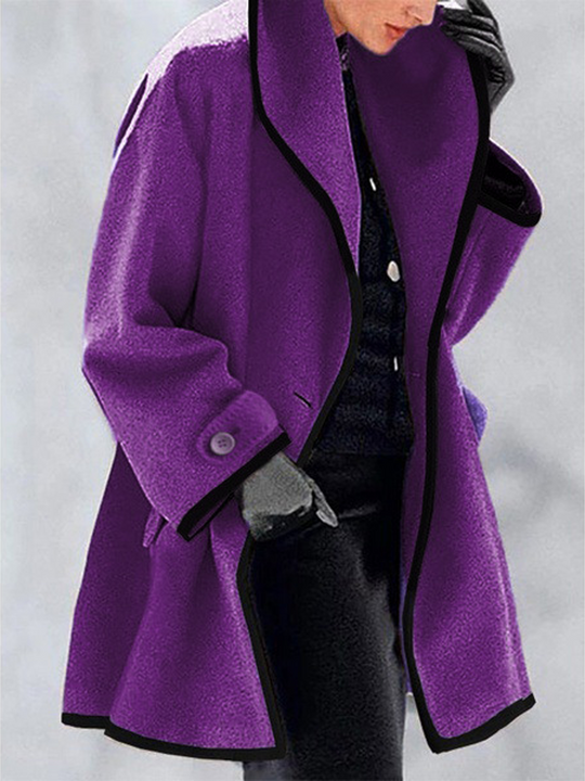 Colorblock Round Neck Loose Hooded Wool Coat