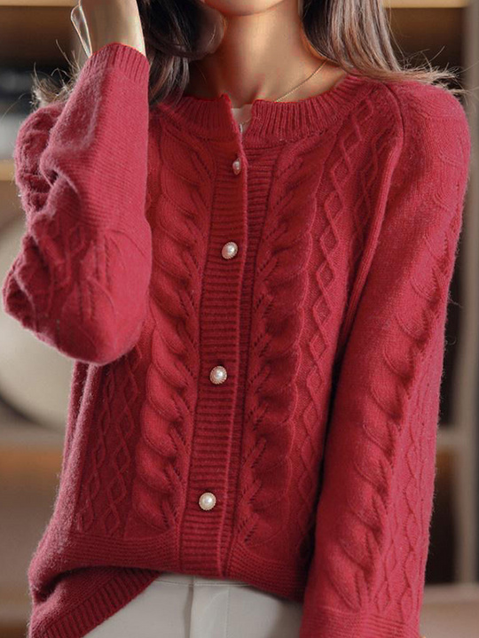 Stand Collar Jacquard Knit Cardigan