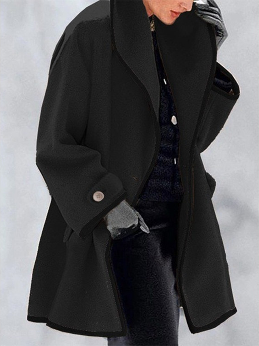 Colorblock Round Neck Loose Hooded Wool Coat