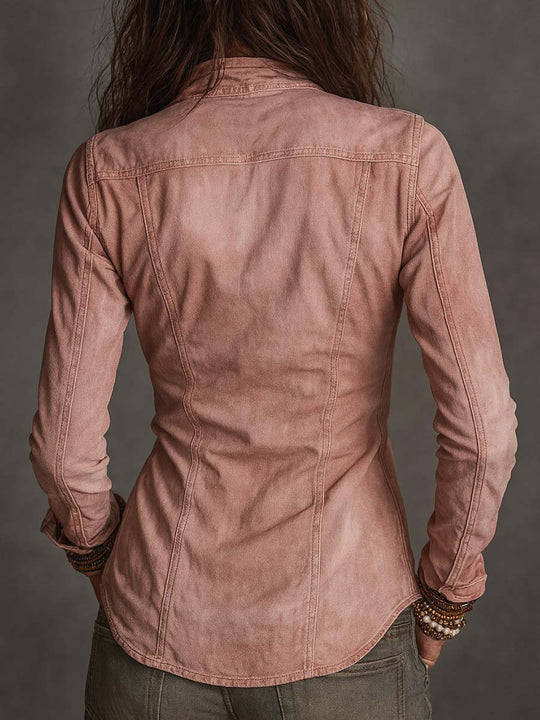 Vintage Zip-up Distressed Denim Shirt