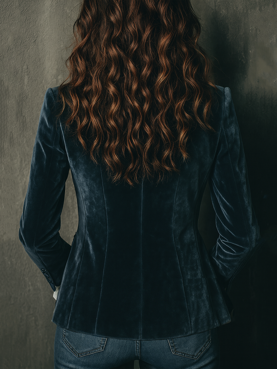 Vintage Flower Embroidered Cuffs Polyester Velvet Blazer