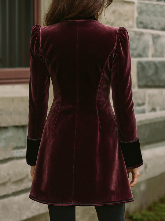 Vintage Contrast Trim Embroidered Velvet Coat