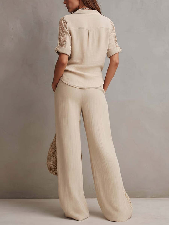 Retro Lace Trim Cotton-Linen Two-Piece Set
