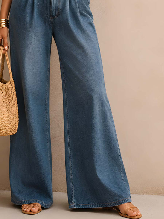 Vintage Square Neck Denim Jumpsuit