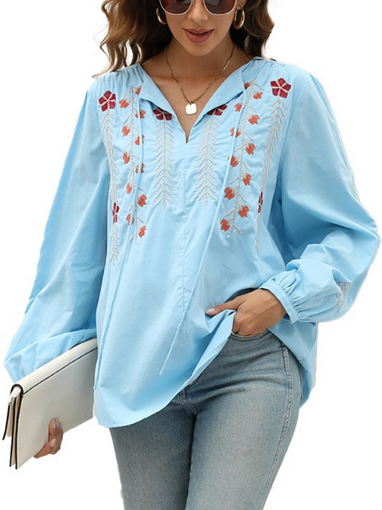 Women's Long Sleeve Casual Embroidered Blouse