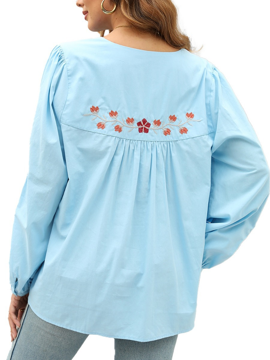 Women's Long Sleeve Casual Embroidered Blouse