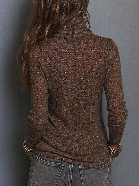Boho Brown Lightweight Knit Cowl Neck Long Sleeve Slim Fit Top