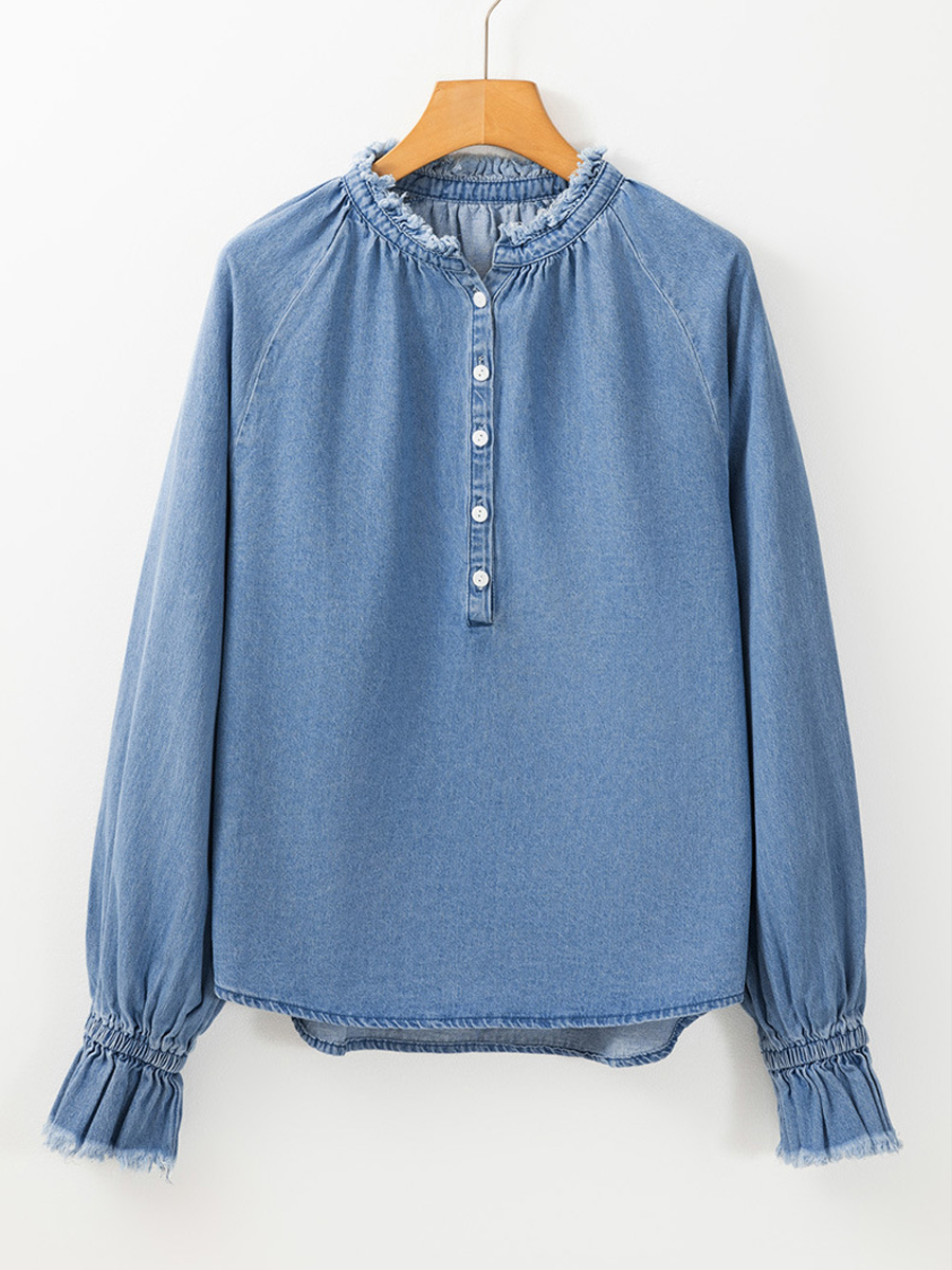 Women's Ruffle Denim Long Sleeve Shirt