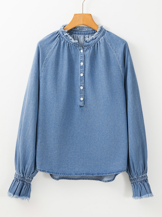 Women's Ruffle Denim Long Sleeve Shirt