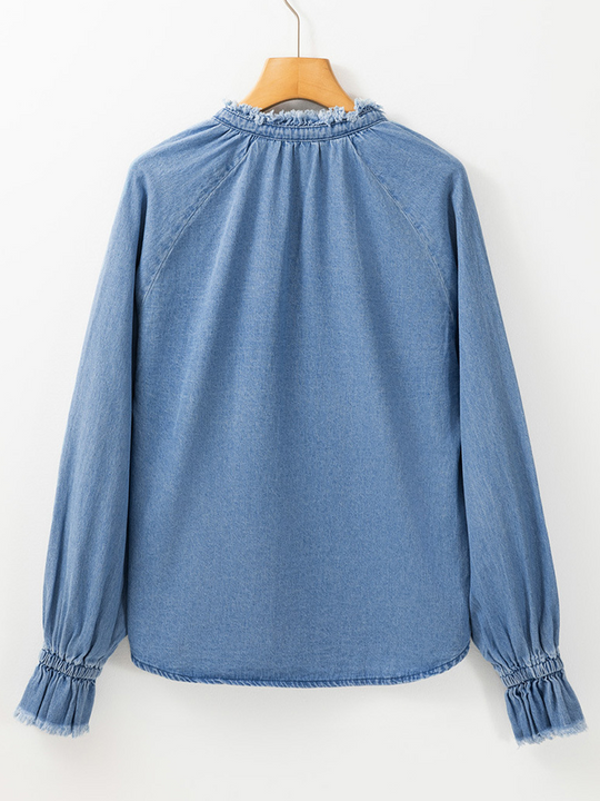 Women's Ruffle Denim Long Sleeve Shirt