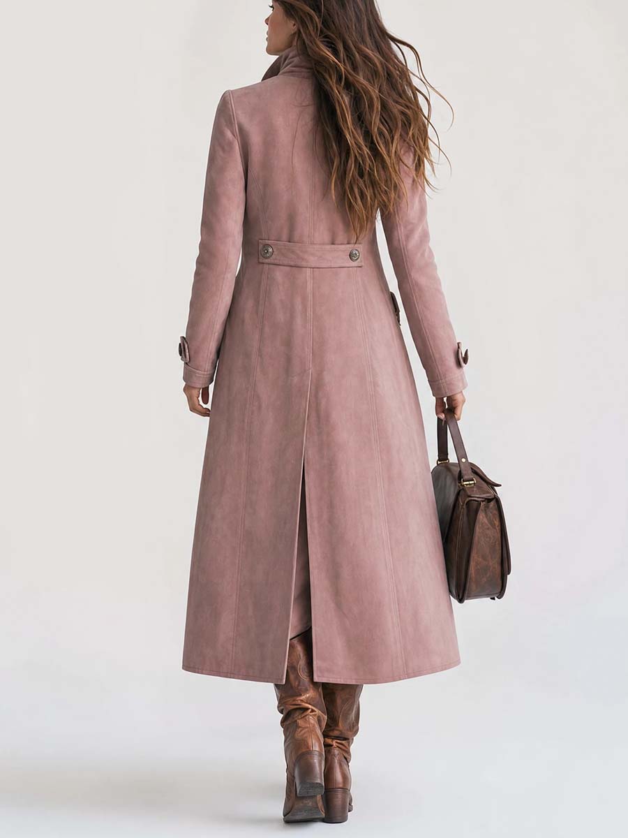 Military-style Multi-button Polyester Suede Coat
