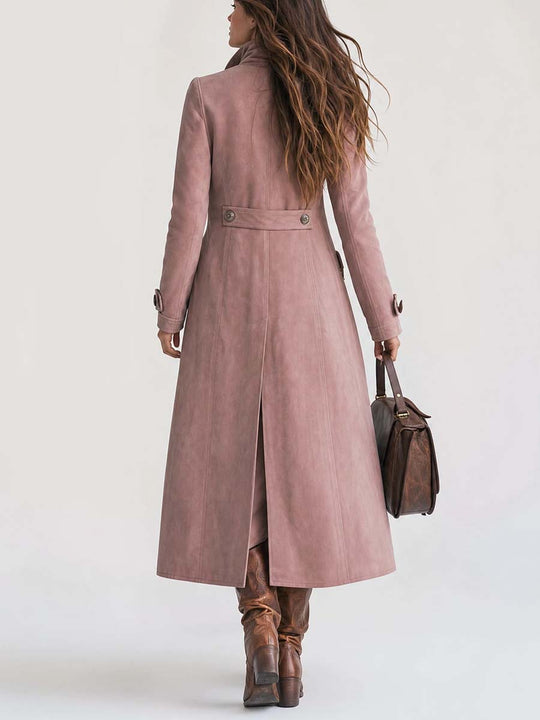 Military-style Multi-button Polyester Suede Coat