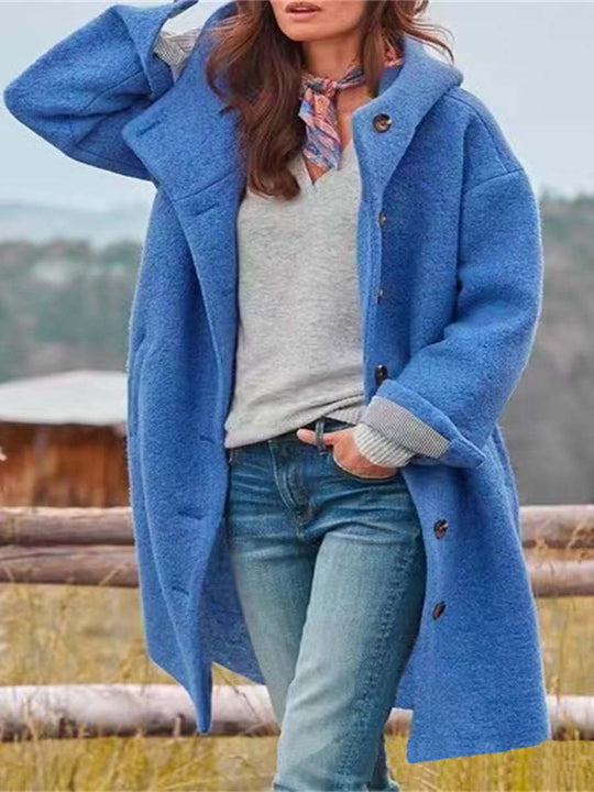 Long Sleeved Hooded Woolen Casual Coat