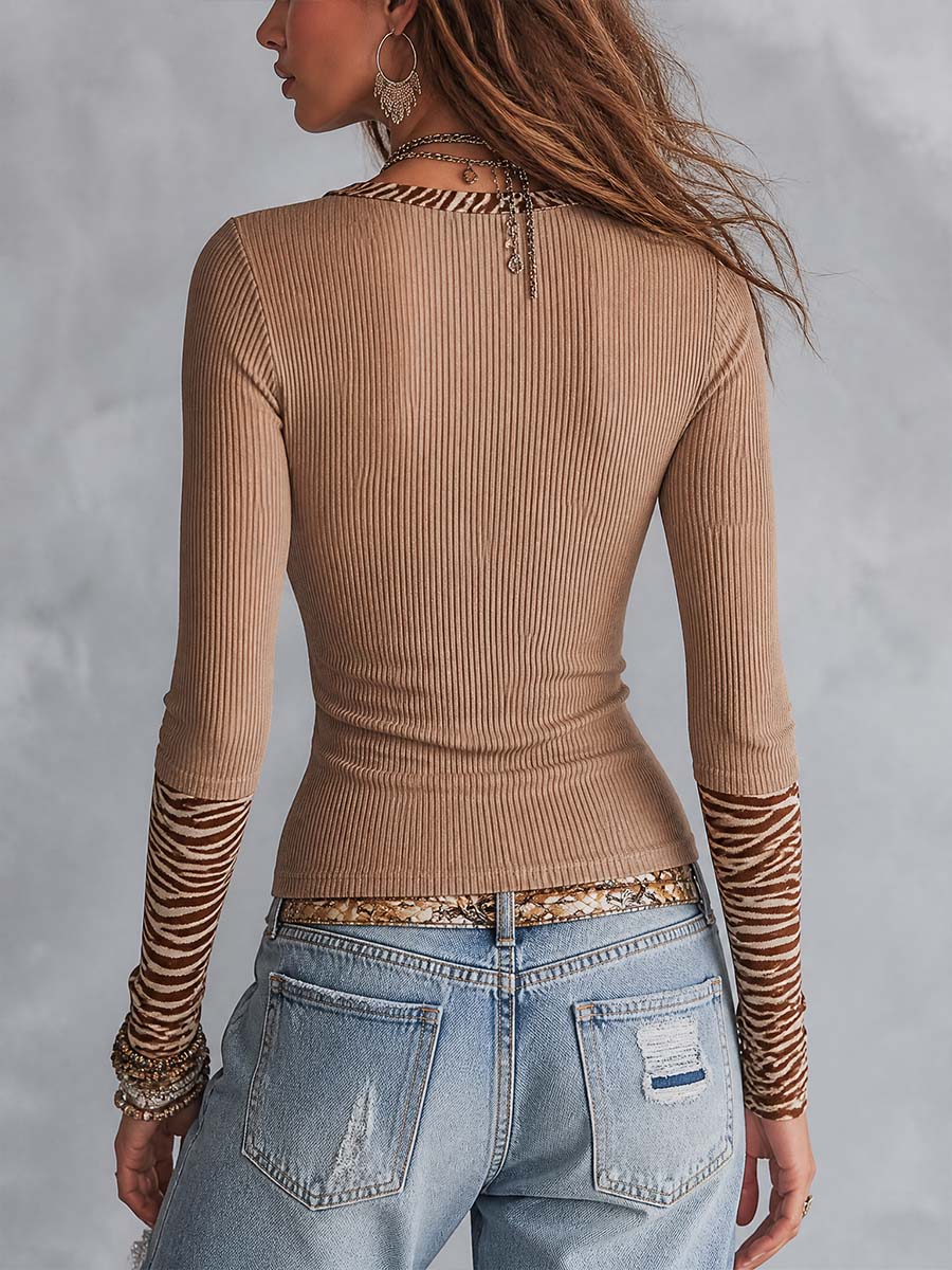 Desert Muse Zebra Trim Ribbed Top