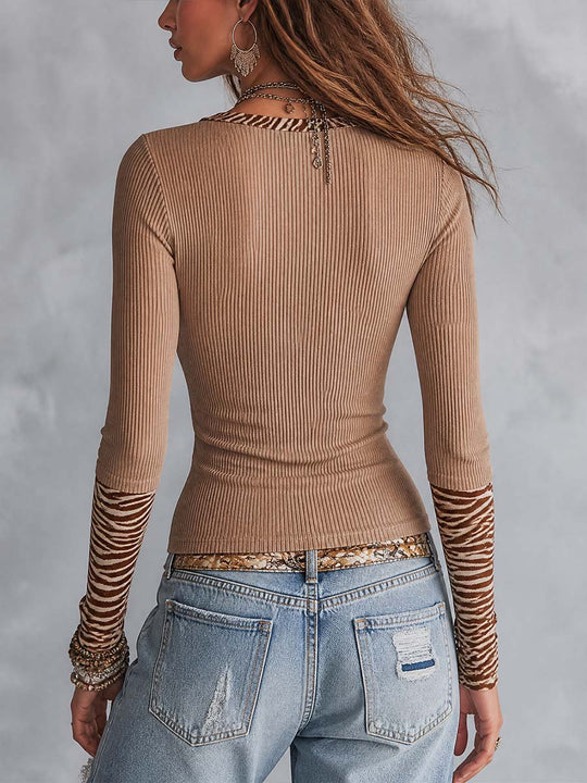 Desert Muse Zebra Trim Ribbed Top