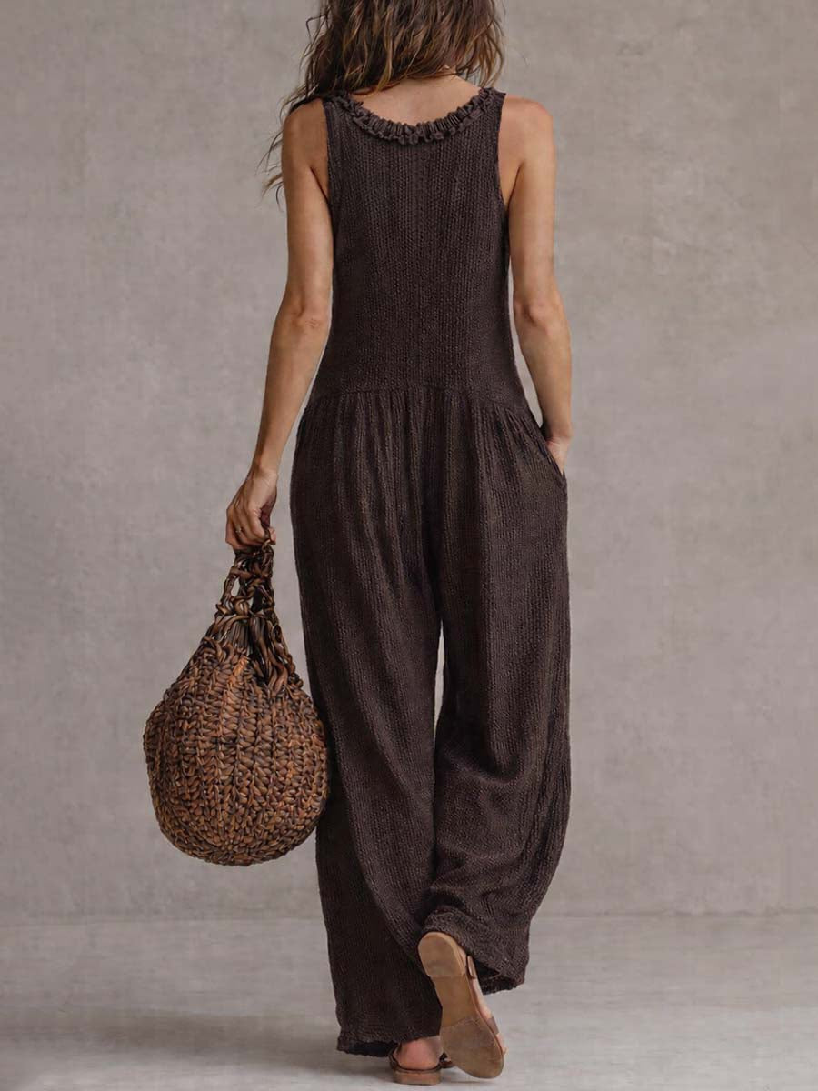 Retro Ruffle Neck Knitted Jumpsuit