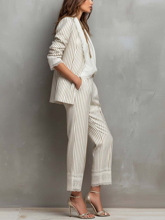 Vintage Striped Lace Cropped Trousers