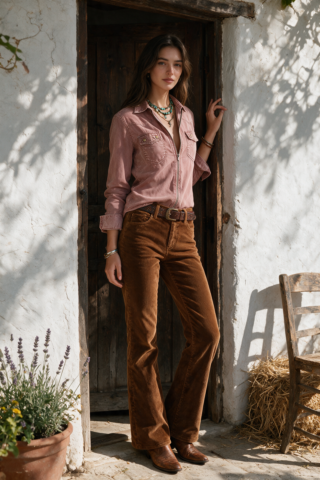 Western Soft Faded Dusty Rose Washed Denim Zip Shirt