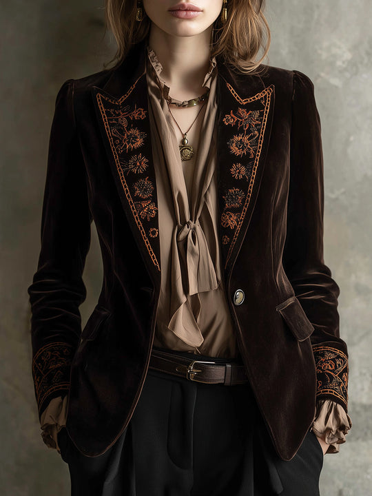 Quiet Luxury Polyester Velvet Embroidery Blazer
