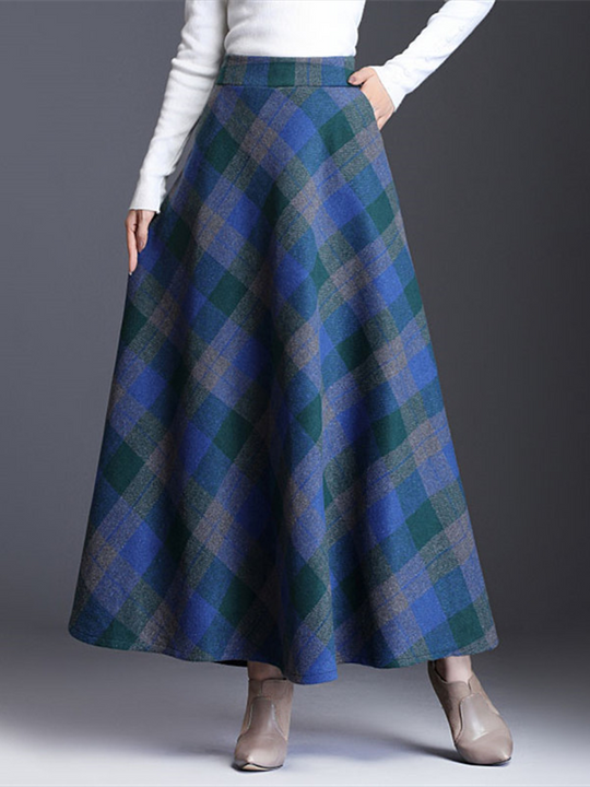 Contrast Plaid Woolen Skirt