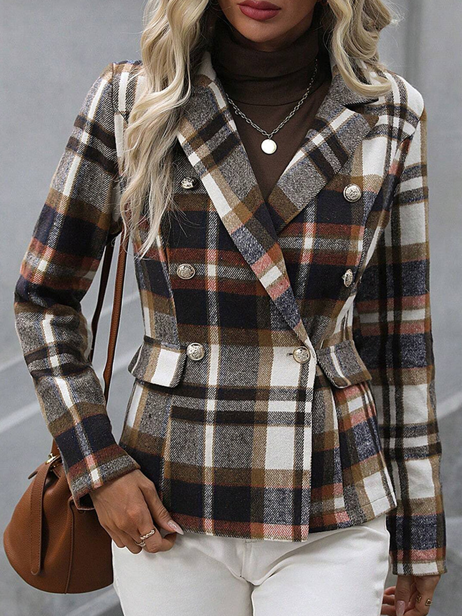 Vintage Casual  Plaid Wool Printed Blazer