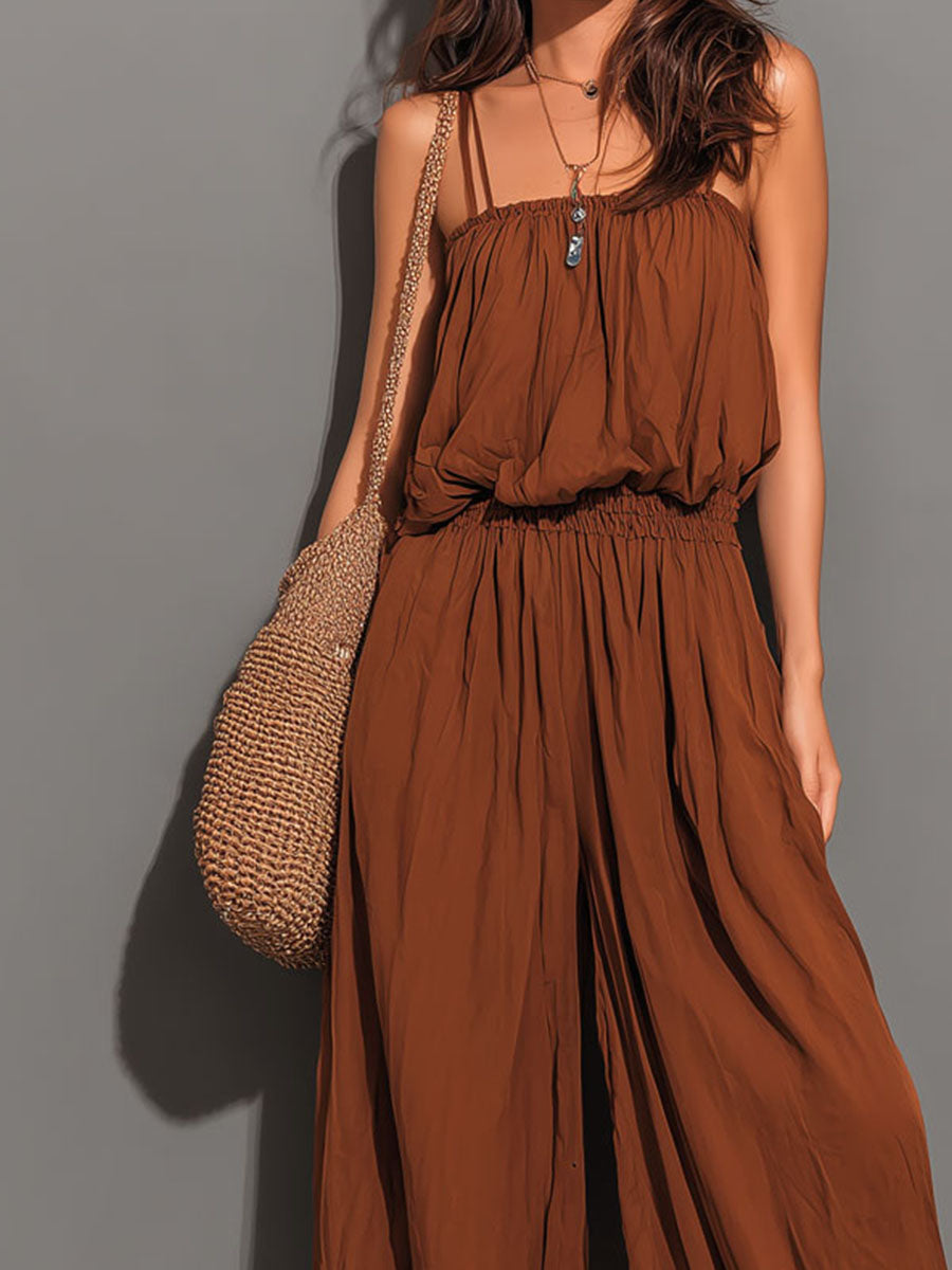 Boho Cinnamon Brown Strapless Harem Jumpsuit