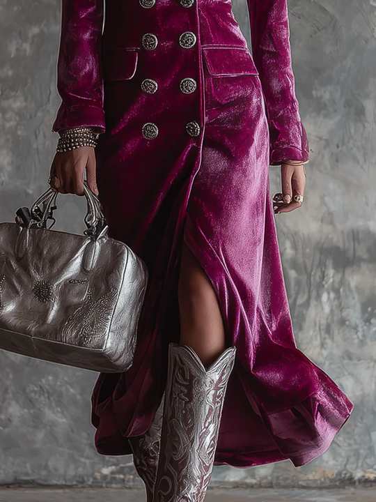 Vintage Button-down Velvet Long Blazer