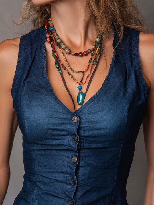 TENCEL Inspired Denim-Look Buttoned Vest Top