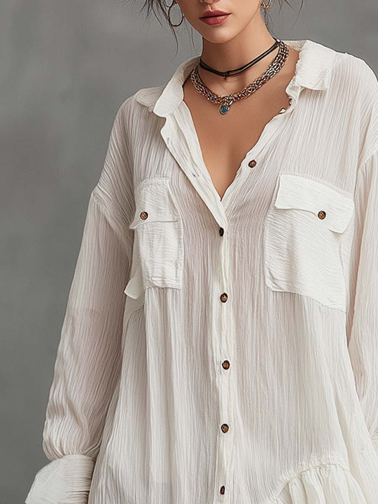 Retro Oversize Ruffle Hem Mini Dress