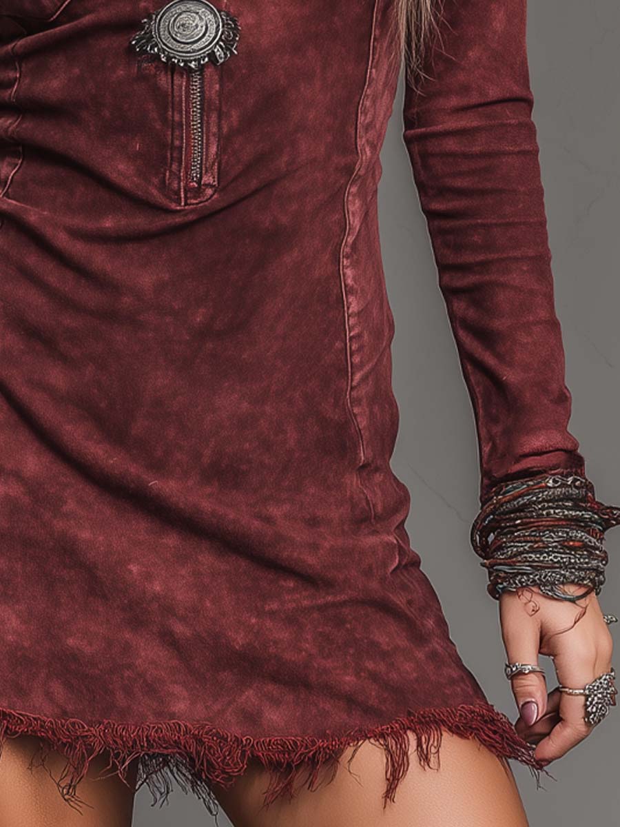 Vintage Distressed Frayed Denim Mini Dress