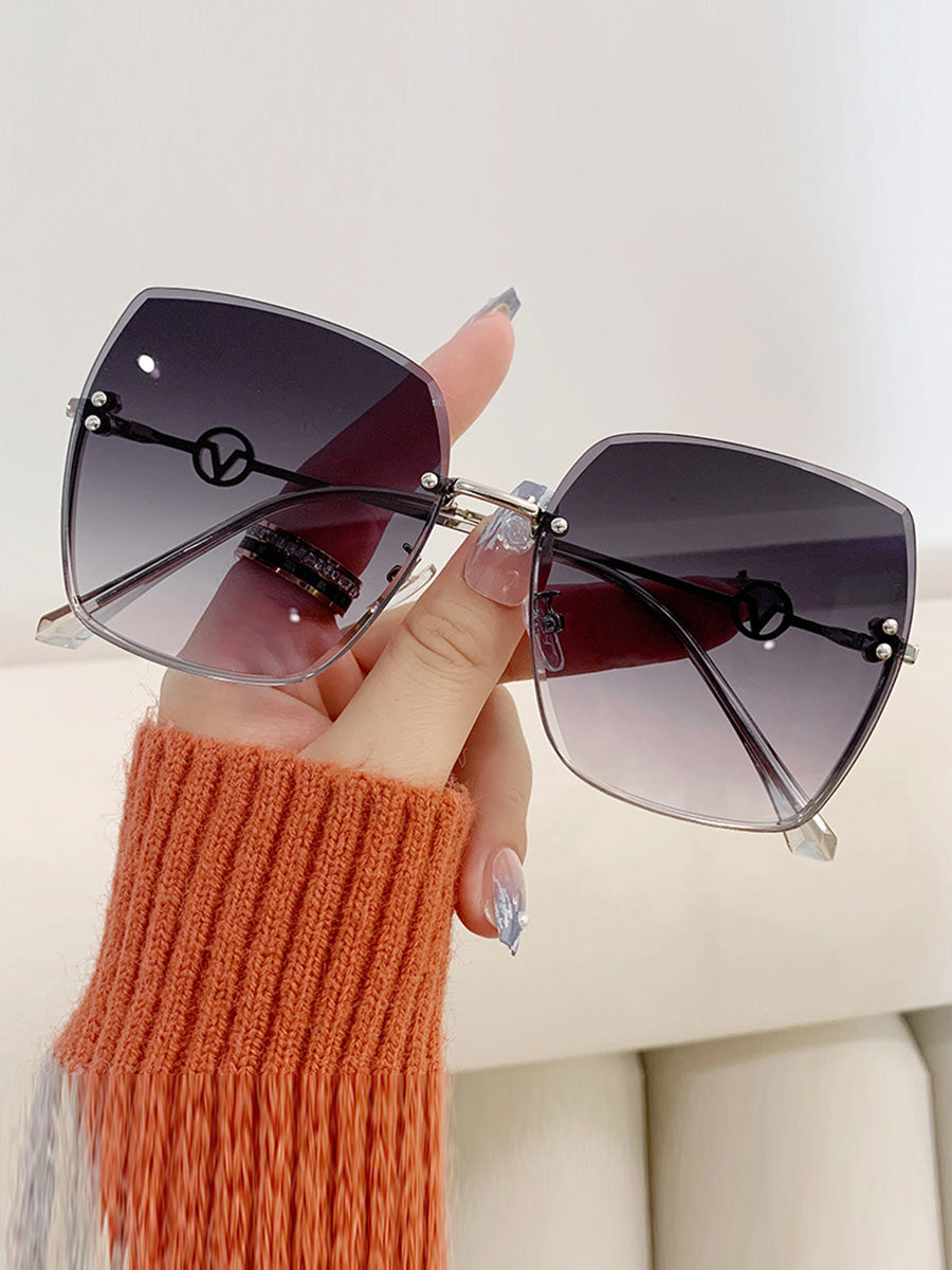 Fashionable Metal Large Frame Gradient Light Color Sunglasses