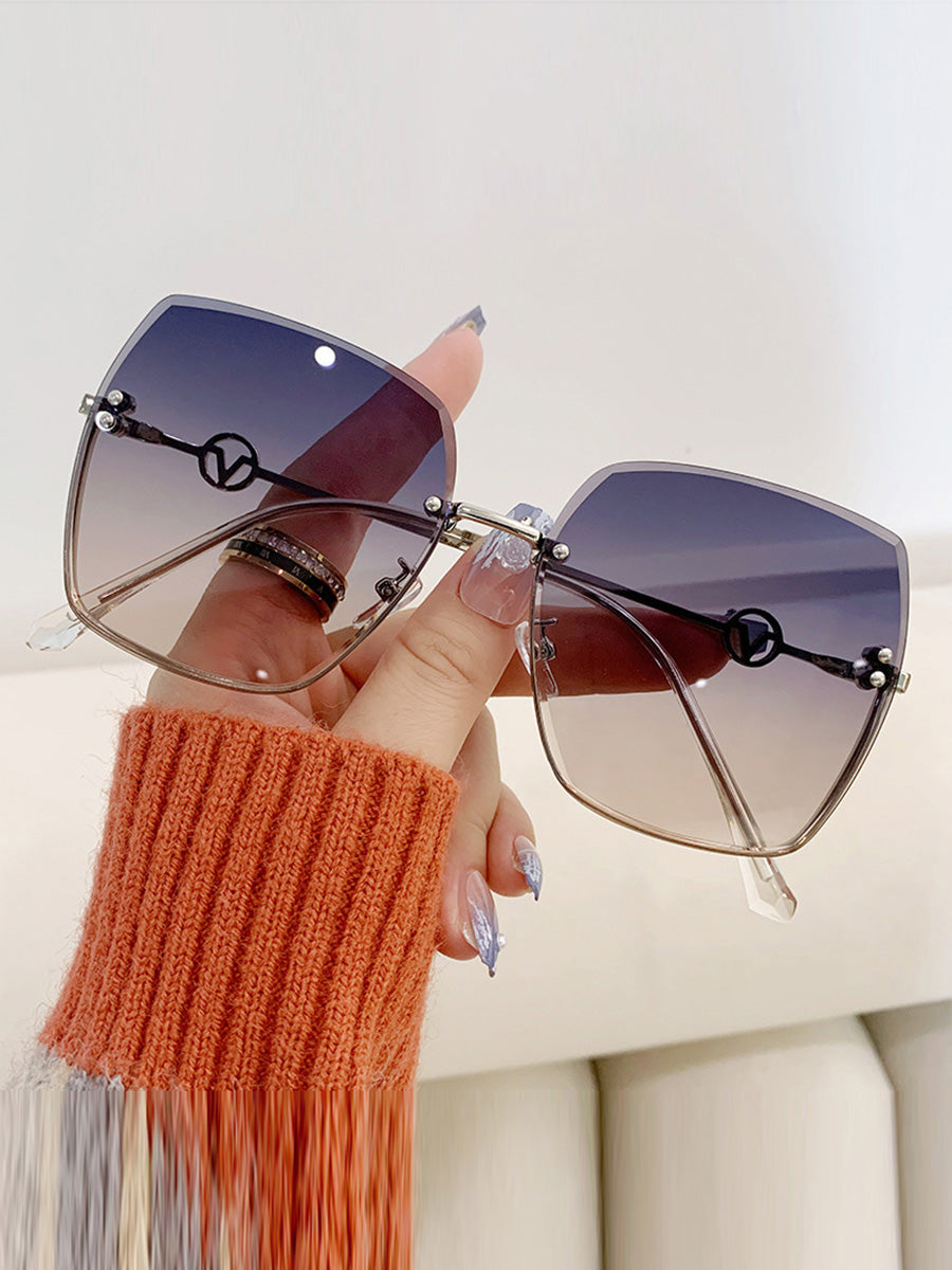 Fashionable Metal Large Frame Gradient Light Color Sunglasses