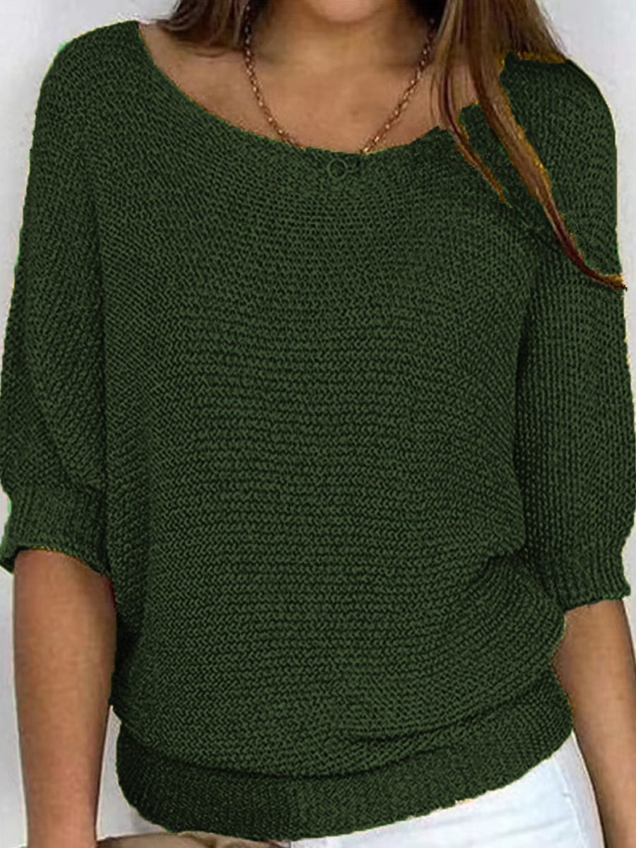 Round Neck Three-Quarter Sleeve Knitted Sweater