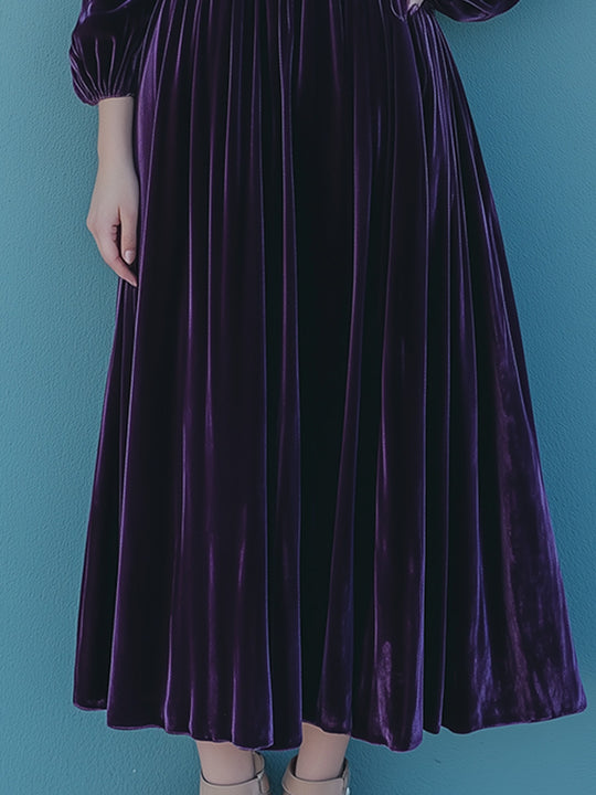 Vintage Solid Velvet Long Sleeve Maxi Dress