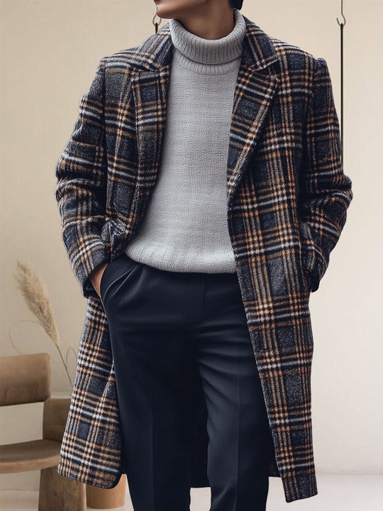 Trendy Lapel Plaid Mid-Length Wool Coat