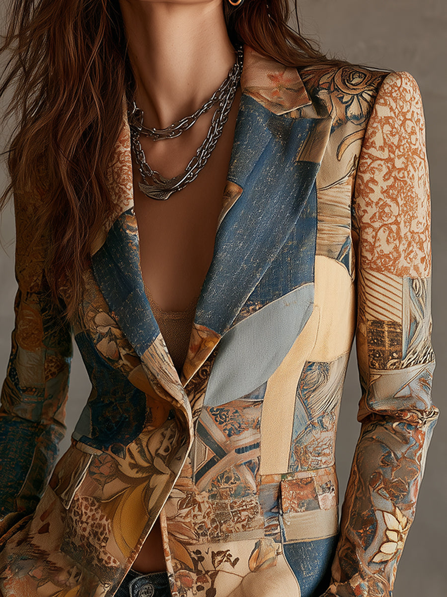 Nomadic Bohemian Style Retro Graphic Lapel Blazer