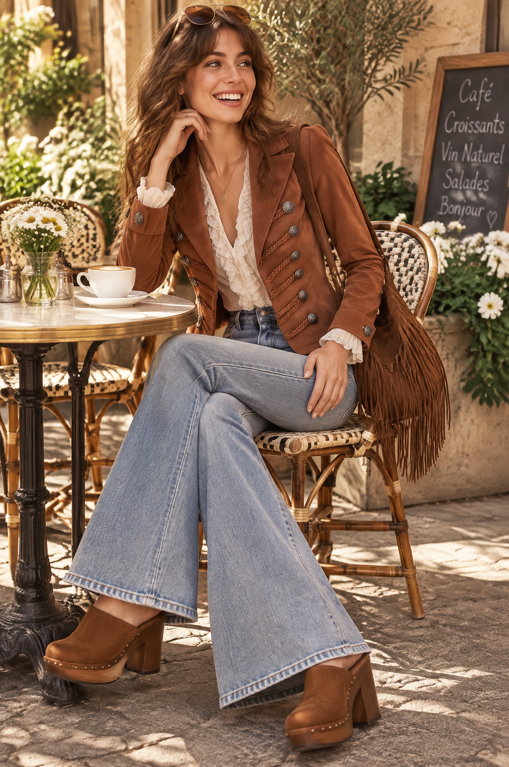 Retro Rust Brown Faux Suede Military Jacket with Cable-knit Webbing