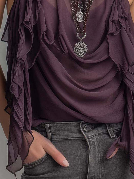 Bohemian Sheer Chiffon Ruffled Halter Top