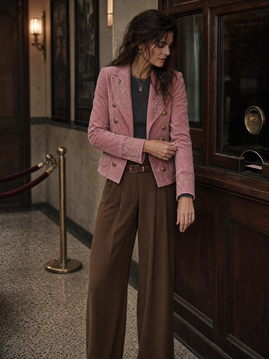Vintage Double-Breasted Suede Embroidery Jacket