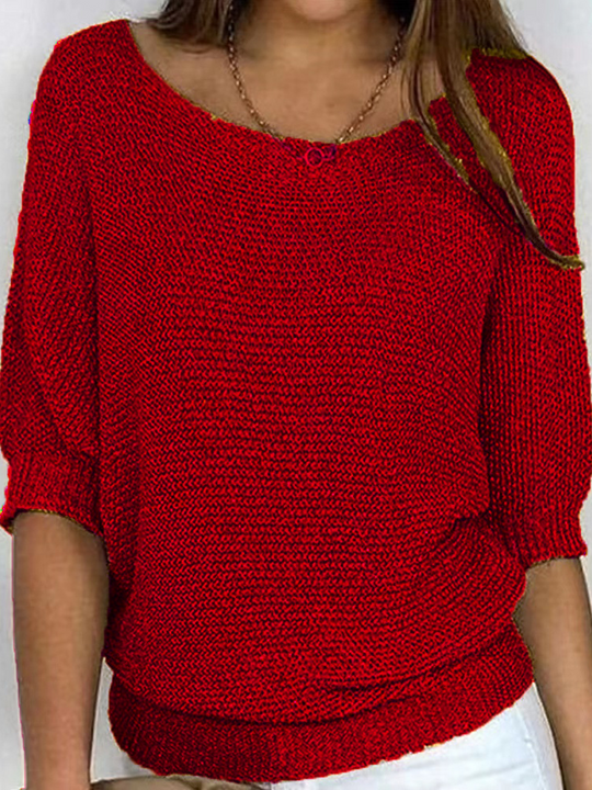 Round Neck Three-Quarter Sleeve Knitted Sweater