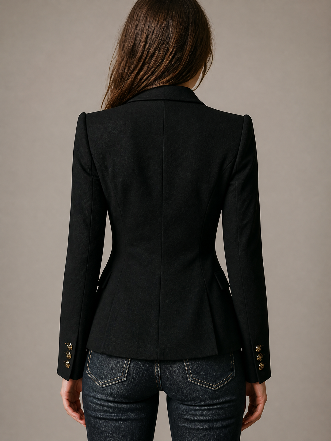 Black Gold Button Tailored Blazer