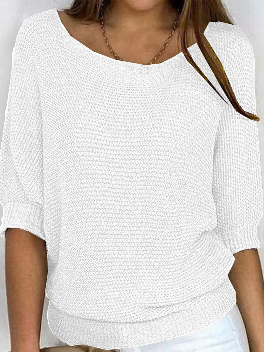 Round Neck Three-Quarter Sleeve Knitted Sweater