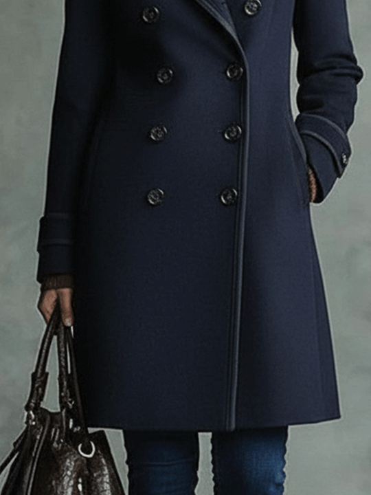 Elegant Double-Breasted Deep Navy Coat