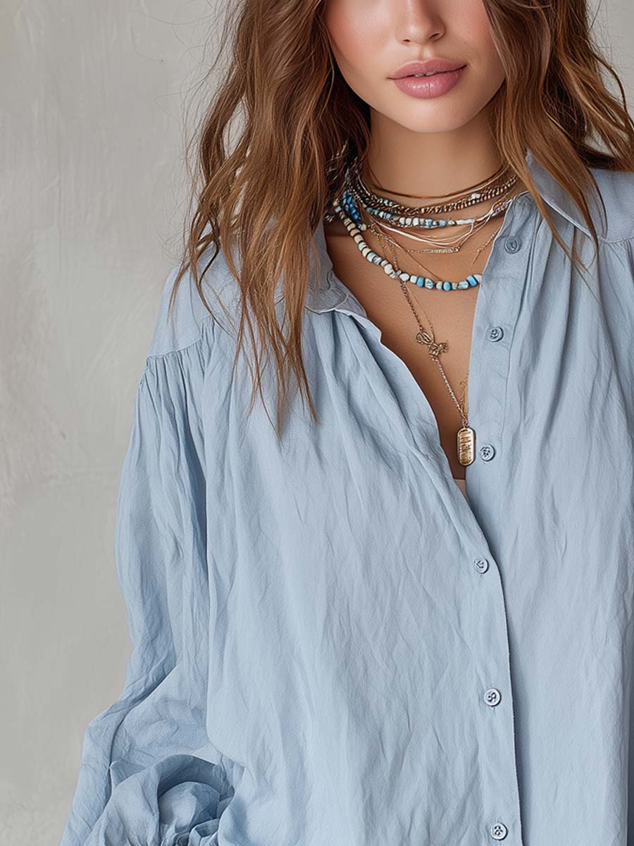 Vintage Pleated Ruffle Cotton Blouse