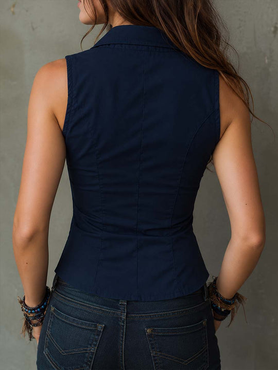 Retro Deep Navy Suit Vest With Lapels