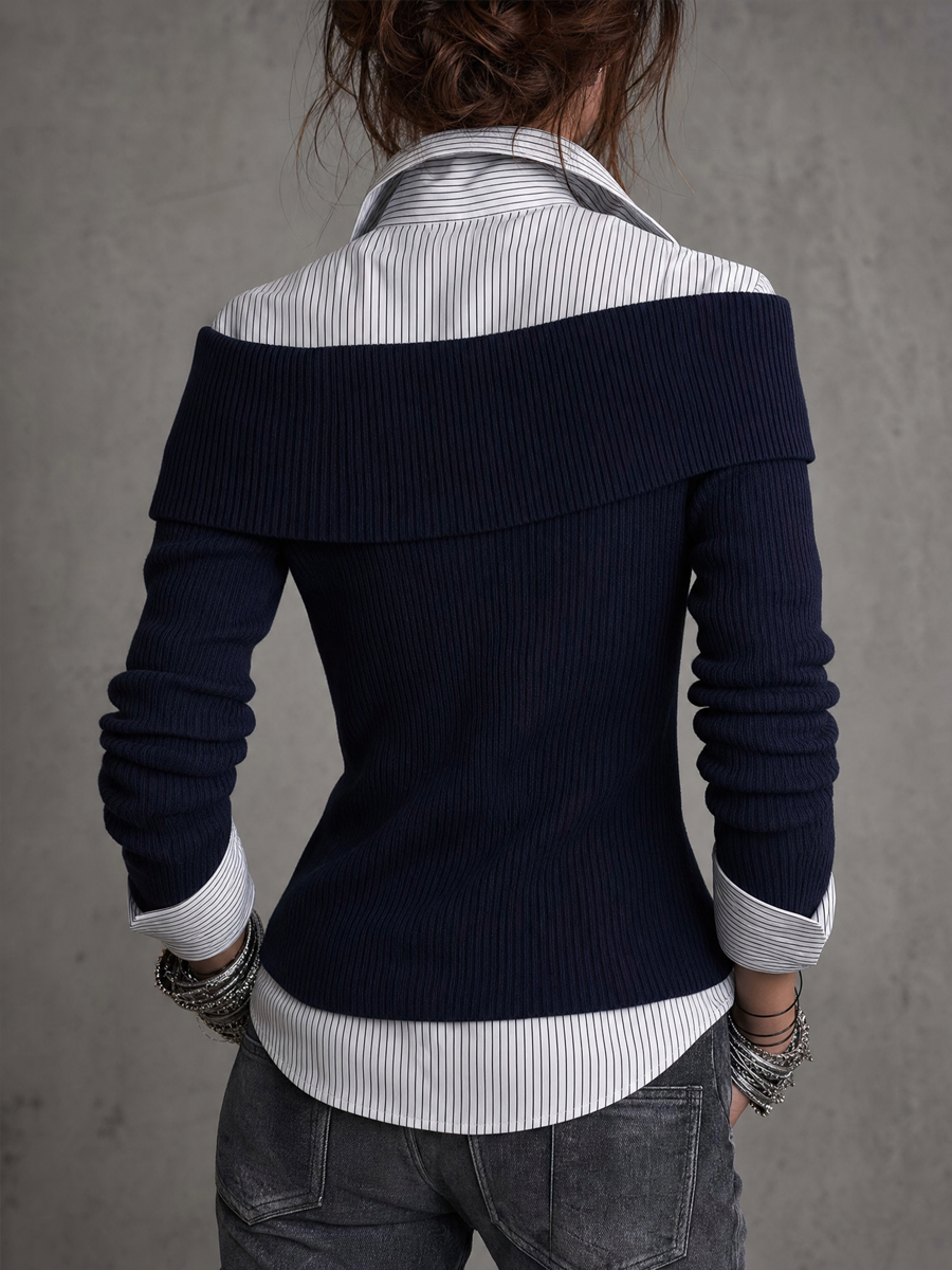 Asymmetric Placket Faux-layered Knit Blouse